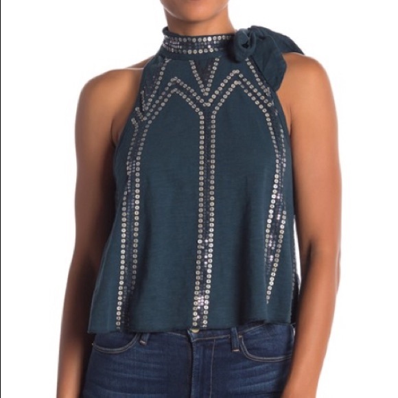 Free People Tops - Free People Glitter City Tie Neck Tank